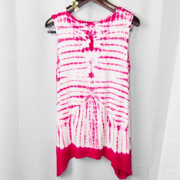 Chelsea &Theodore•pink white tie dye oversized tank tunic medium - Picture 5 of 7